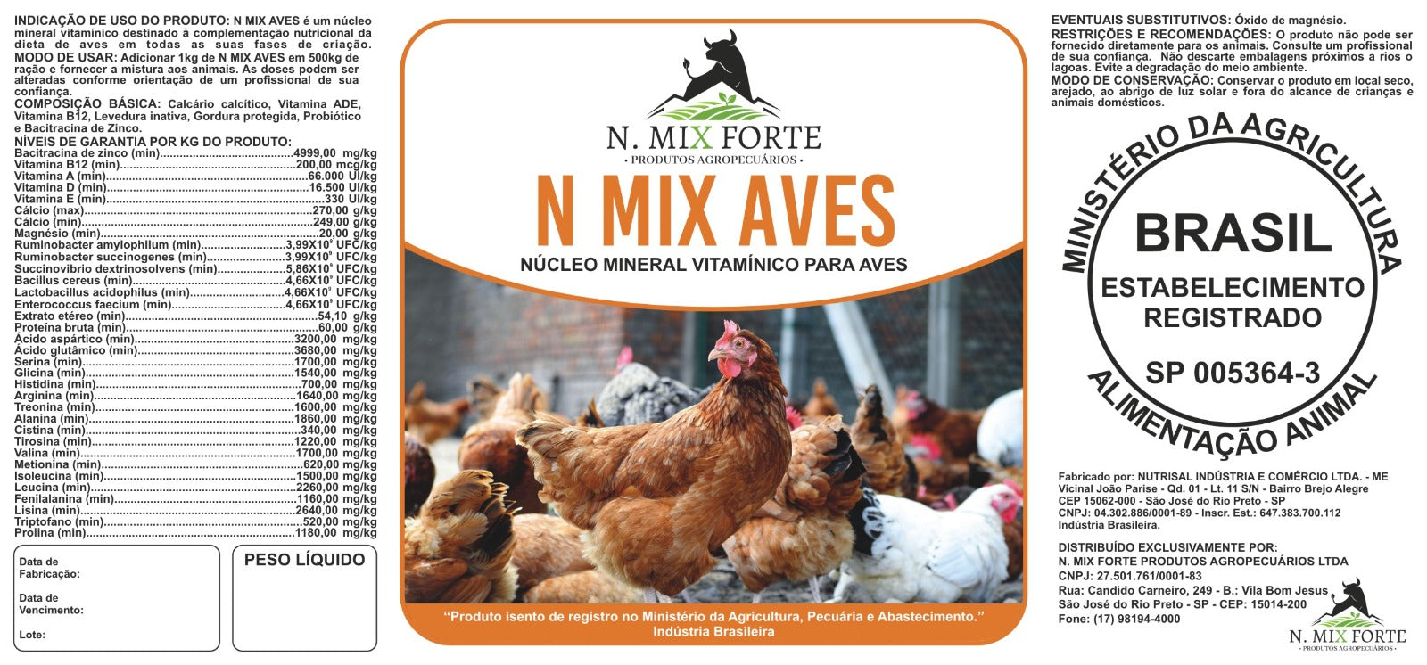 Suplemento Nutricional para Aves de Corte e Postura - N MIX AVES