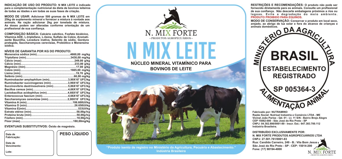 Suplemento Mineral para Vacas e Cabras Lactantes - N MIX LEITE MONENSINA